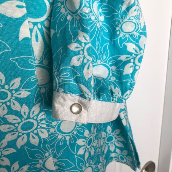 Bob Mackie NWT Wms Wearable Art Linen Blend Floral Turquoise Top Size XL Sequins - Picture 5 of 12